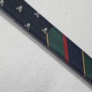 Polo Ralph Lauren Leather Ribbon Belt Skull Stripe Patchwork Mens 38 Unisex